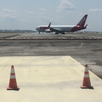 Jet taxies onto portion of Runway 4Left-22Right still in use during early phase of construction work at John F. Kennedy International Airport. Runway is now fully closed for remainder of work that is scheduled for completion on Sept. 21.