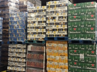 These crates of beer inside the warehouse at the Red Hook Terminal possibly are destined for a Super Bowl party somewhere in the region